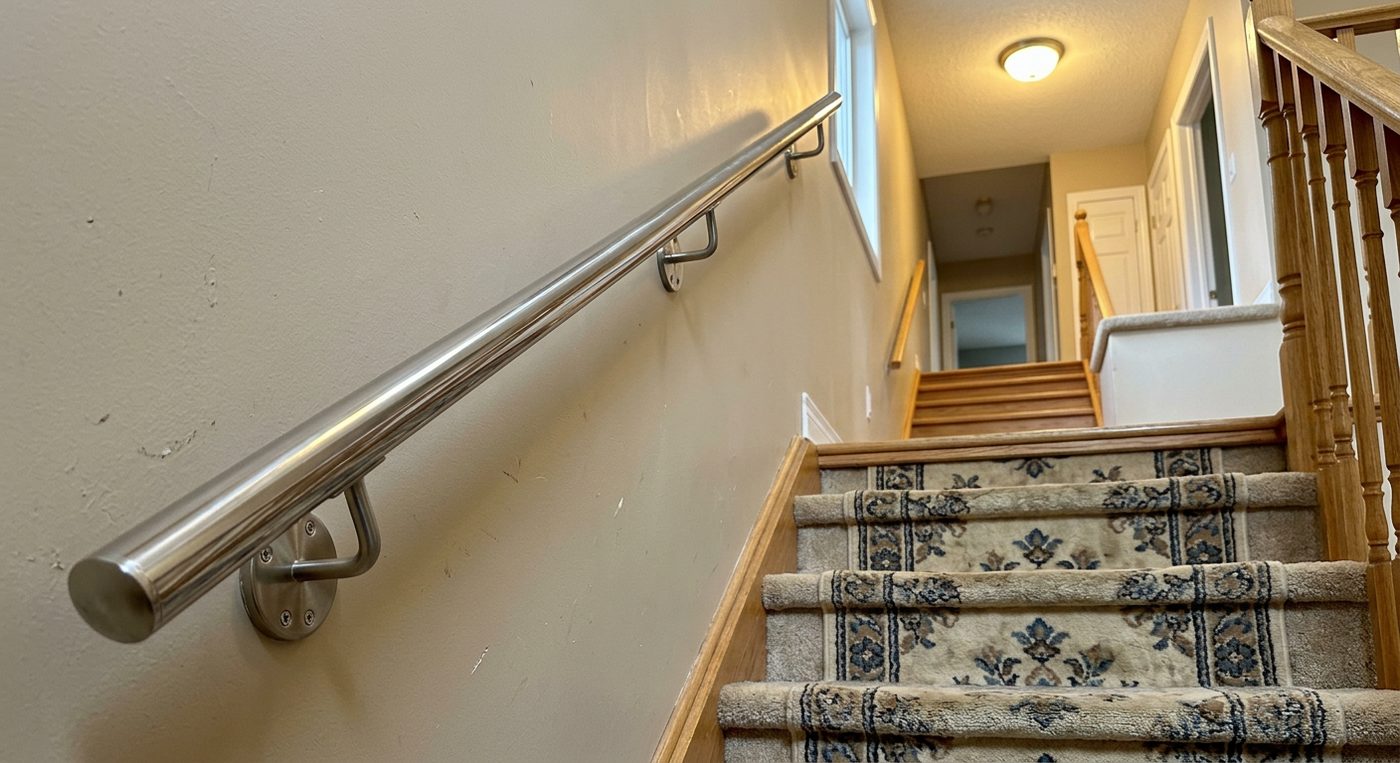 Stainless steel interior staircase handrail installation